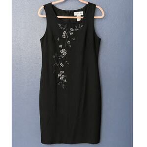 Che Studio Black Sleeveless Shift Dress Gray & Purple Floral Embroidery Size 14